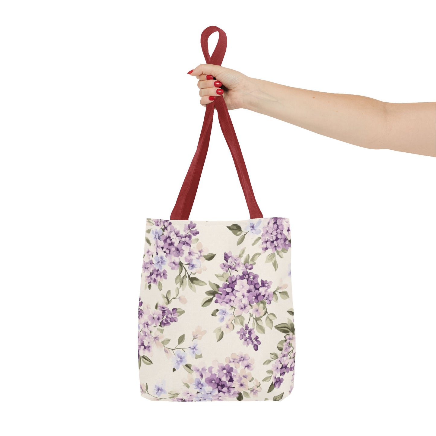Floral Tote Bag, AOP Shopping Bag, Eco-Friendly Tote, Purple Flower Bag, Gift for Her, Reusable Market Bag, Spring Accessory