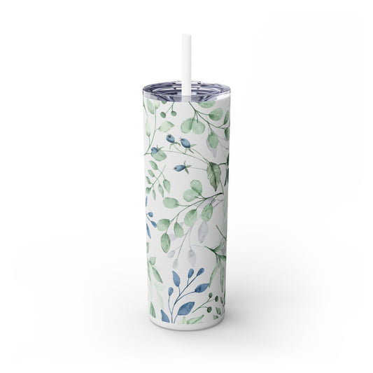 Floral Skinny Tumbler, 20oz Stainless Steel Travel Mug, Eco-Friendly Drinkware, Gift for Her, Summer Hydration, Botanical Design