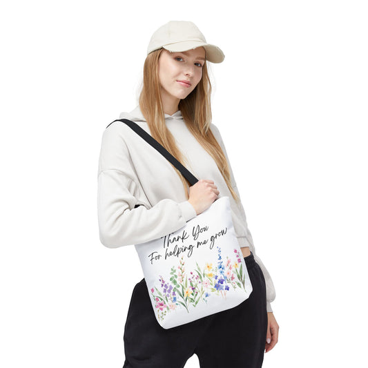 Thank You Floral Tote Bag, Appreciation Gift, Eco-Friendly Bag, Wedding Favor, Teacher's Gift, Summer Tote, Gardening Accessory