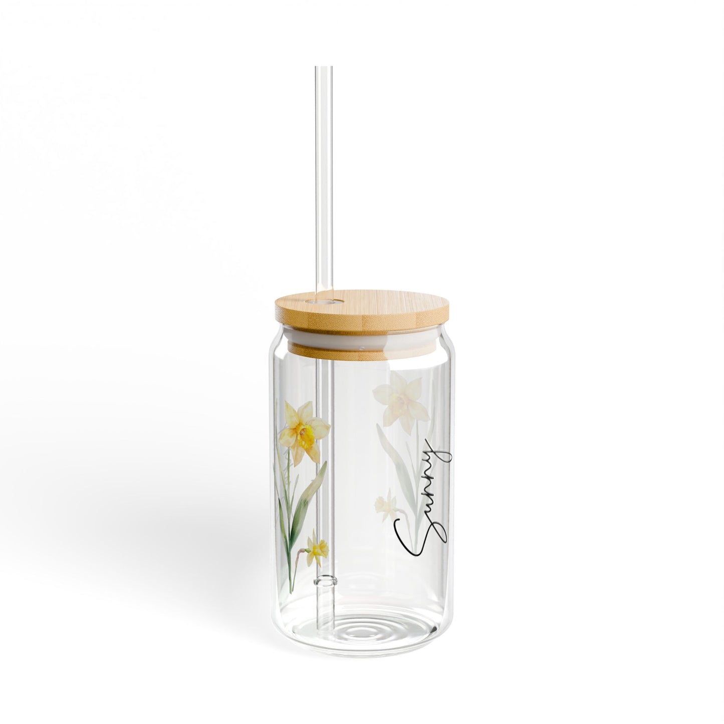 Sunny Floral Sipper Glass, 16oz - Eco-Friendly Drinkware, Travel Water Bottle, Summer Party Decor, Gift for Her, Flower Lover's Mug