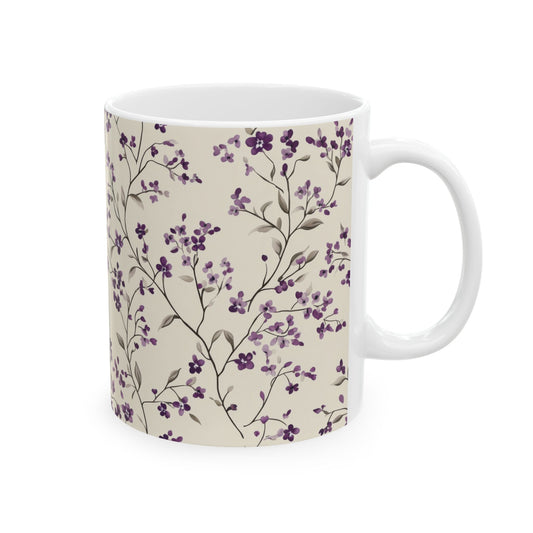 Floral Ceramic Mug - Coffee Lover Gift, Purple Flower Design for Tea, Home Decor, Mother's Day, Birthday, Kitchen Essentials