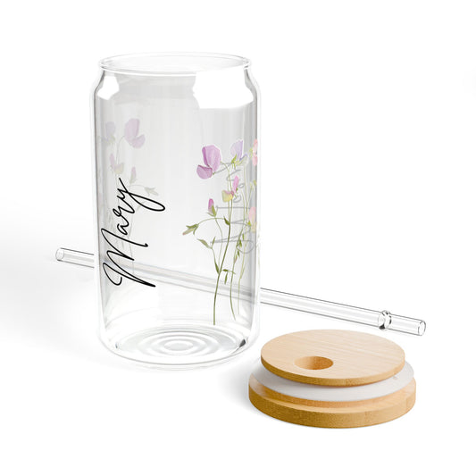 Floral Sipper Glass, Personalized Drinkware, Gifts for Her, Eco-Friendly Tumblers, Summer Parties, Home Decor, Garden Lovers