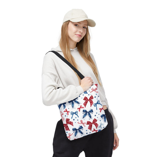 Patriotic Tote Bag with Bows, Versatile Shopping Bag, Holiday Gift Tote, Stylish All-Purpose Bag, Independence Day Accessory, Gift for Her