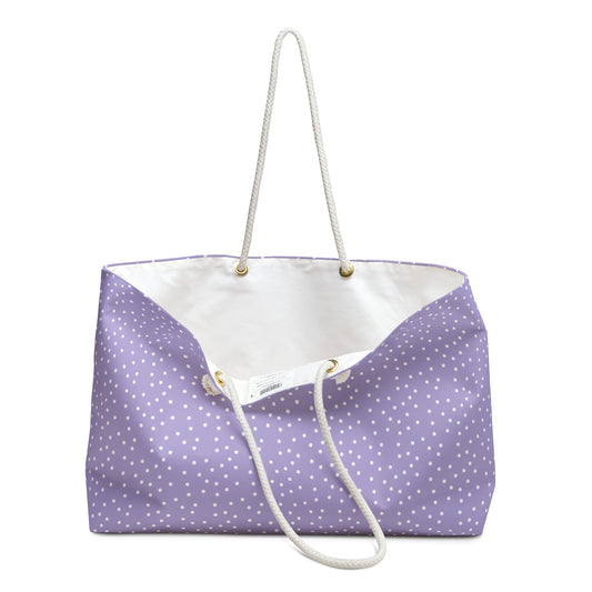 Chic Purple Polka Dot Weekender Bag, Stylish Travel Tote, Beach Bag, Gym Bag, Overnight Bag, Gift for Her