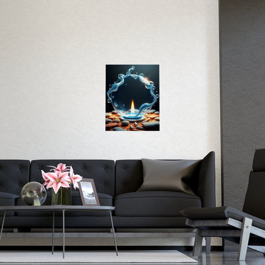 Calming Matte Wall Art Poster - Tranquil Candle & Water Design, Home Decor, Gift Idea, Meditation Space, Relaxation