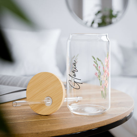 Floral Sipper Glass, Personalized Drinkware, Eco-friendly Beverage Container, Gift for Her, Summer Coolers, Wedding Favors, Floral Decor