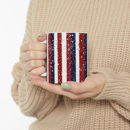 Patriotic Ceramic Mug - Red, White, and Blue Striped Coffee Cup, 4th of July Gift, Americana Mug, Celebration Drinkware, USA Pride