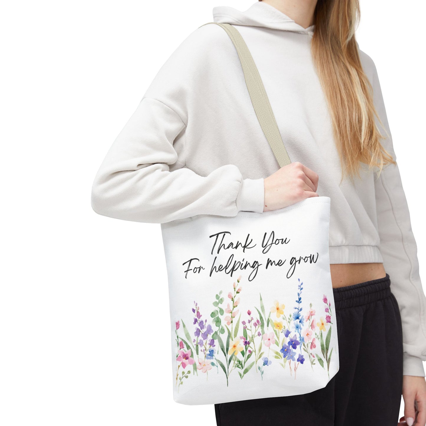 Thank You Floral Tote Bag, Appreciation Gift, Eco-Friendly Bag, Wedding Favor, Teacher's Gift, Summer Tote, Gardening Accessory