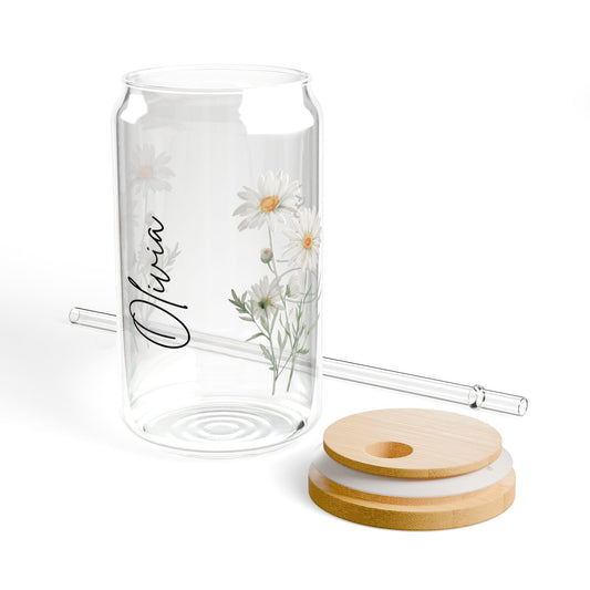 Floral Sipper Glass, 16oz - Personalized Drinkware for Eco-Friendly Sipping, Ideal Gift for Birthdays, Weddings, and Parties