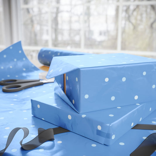 Whimsical Blue Polka Dot Wrapping Paper, Gift Wrap for Birthdays, Holidays, Baby Showers, Crafts & Celebrations