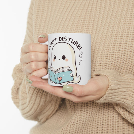 Cute Ghost Reading Ceramic Mug - Don't Disturb! Perfect Gift for Book Lovers, Coffee Lovers, Halloween, Cozy Vibes, Unique Kitchen Decor