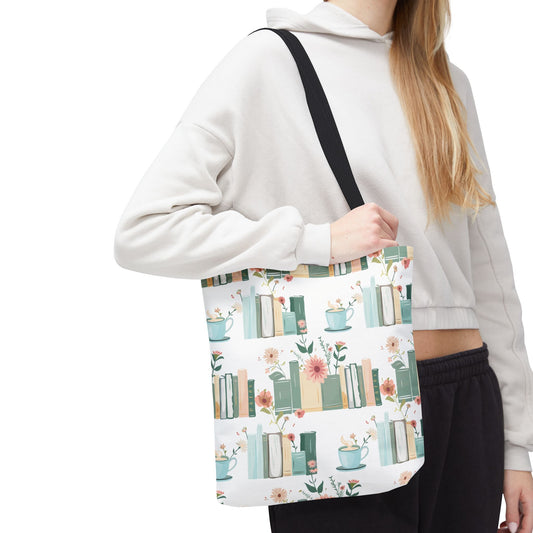 Book Lovers Floral Tote Bag, Eco-Friendly Shopping Bag, Library Tote, Gift for Readers, Canvas Handbag, Botanical Design