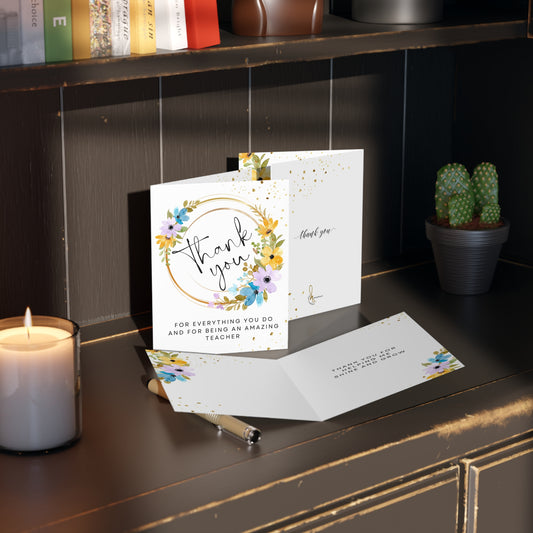 Elegant Thank You Greeting Cards for Teachers, Floral Note Cards, Teacher Appreciation Gifts, Stationery Set, Thank You Cards
