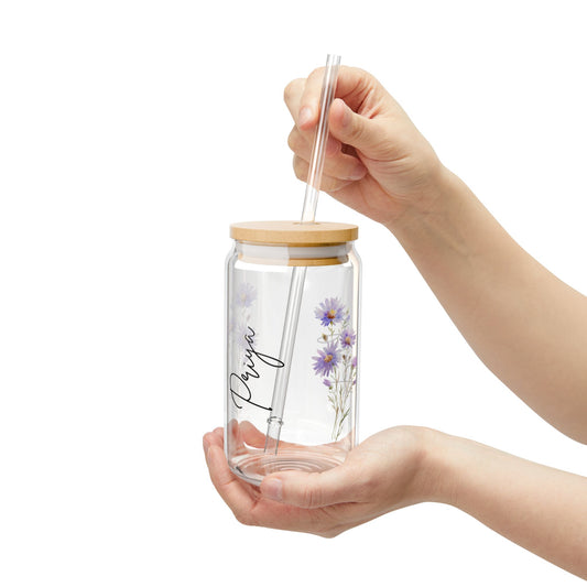 Floral Sipper Glass, 16oz Eco-Friendly Drinkware, Perfect for Garden Parties, Gifts for Nature Lovers, Reusable Water Bottle