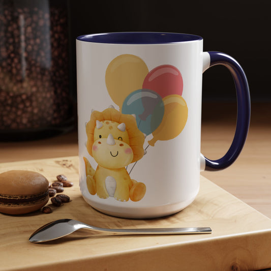 Happy Birthday Accent Coffee Mug - Cute Dinosaur with Balloons - Fun Celebration Drinkware