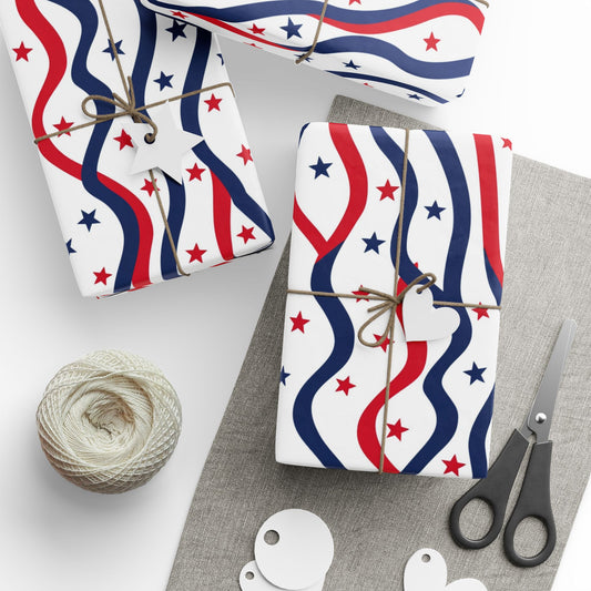 Patriotic Wrapping Paper for Holidays, Gift Wrap for Independence Day, Festive Decor, Star-Patterned Paper, Ideal for Celebrations