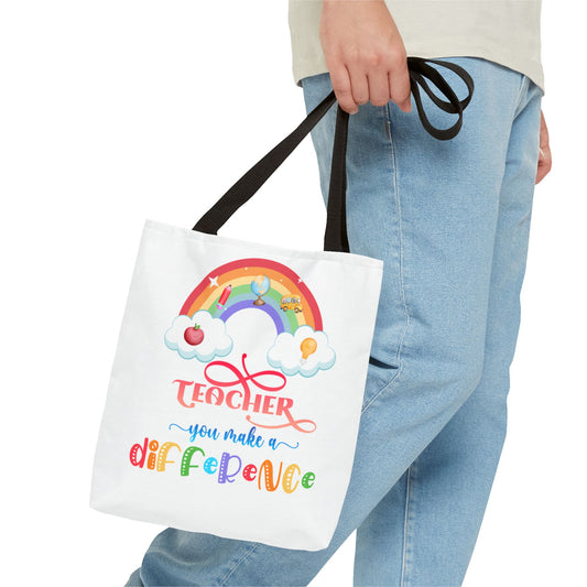 Teacher Appreciation Tote Bag, Inspirational Gift for Educators, Rainbow Design, School Bag, End of Year Present, Birthday Gift