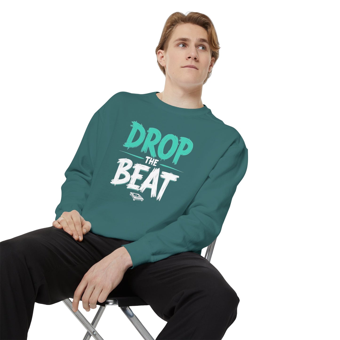 Drop the Beat Sweatshirt, Cozy Music Sweatshirt, Unisex Graphic Apparel, Perfect for Concerts, Unique Gift for Music Lovers