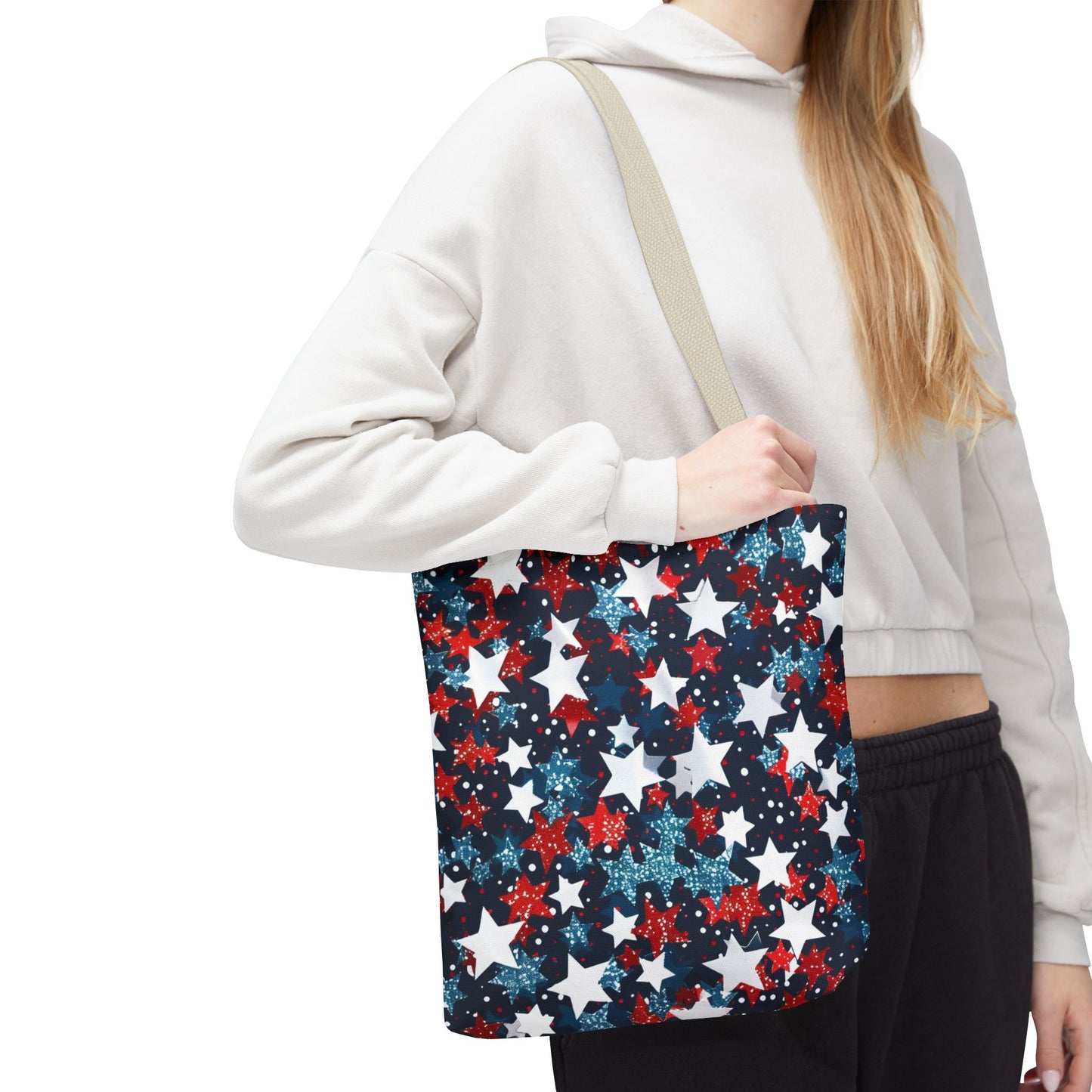 Patriotic Stars Tote Bag, Stylish Grocery Bag, Beach Tote, Gift for Her, USA Flag, Summer Accessory