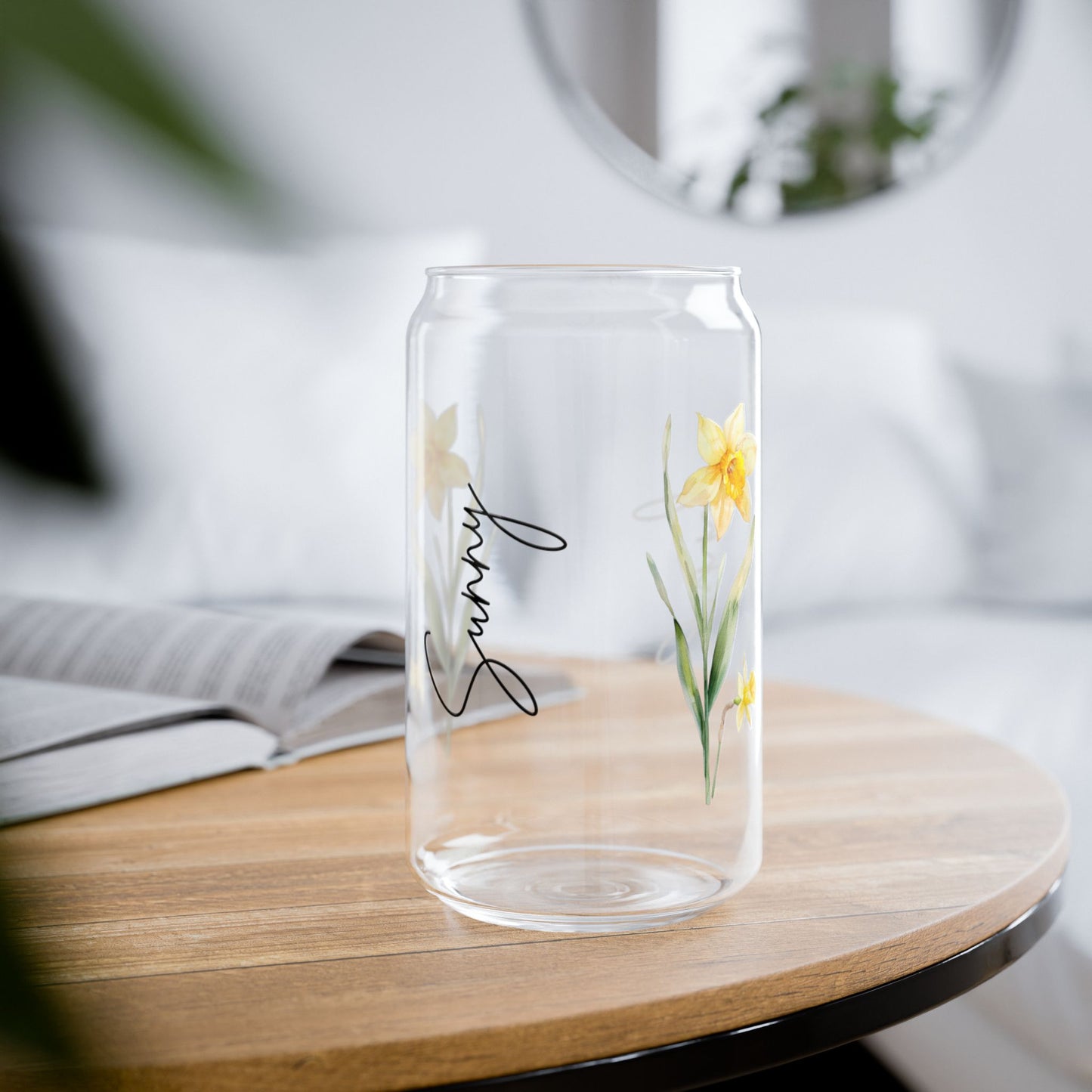 Sunny Floral Sipper Glass, 16oz - Eco-Friendly Drinkware, Travel Water Bottle, Summer Party Decor, Gift for Her, Flower Lover's Mug