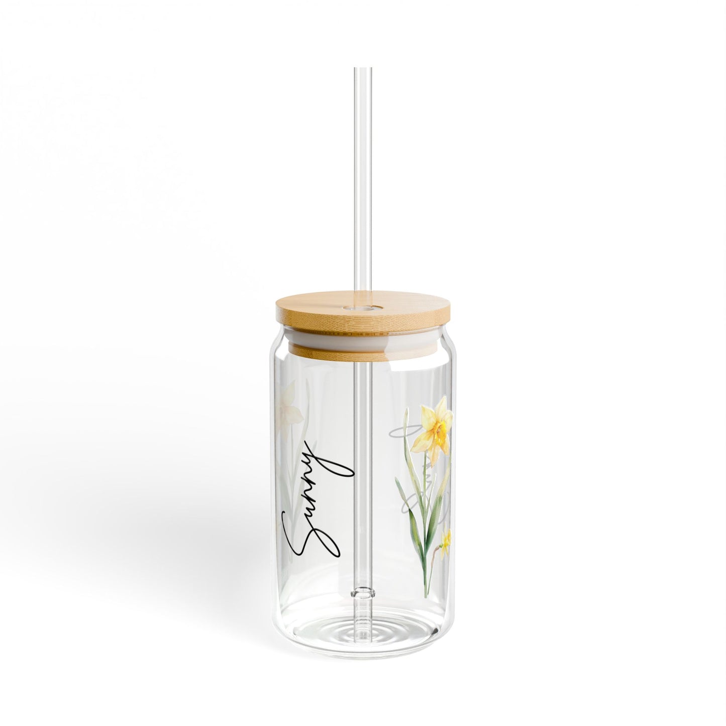 Sunny Floral Sipper Glass, 16oz - Eco-Friendly Drinkware, Travel Water Bottle, Summer Party Decor, Gift for Her, Flower Lover's Mug