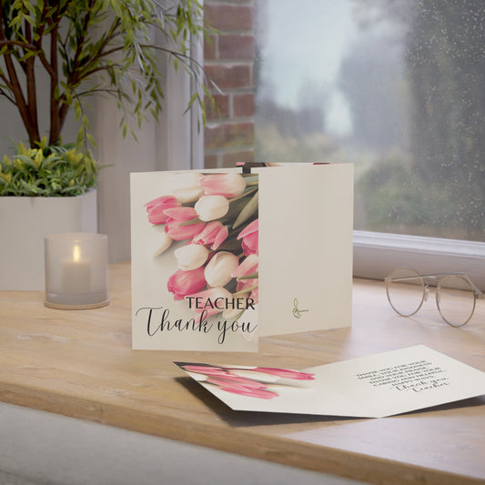 Floral Teacher Thank You Greeting Cards, 1-50 Pack, Appreciation Card Set, Birthday Cards, Note Cards
