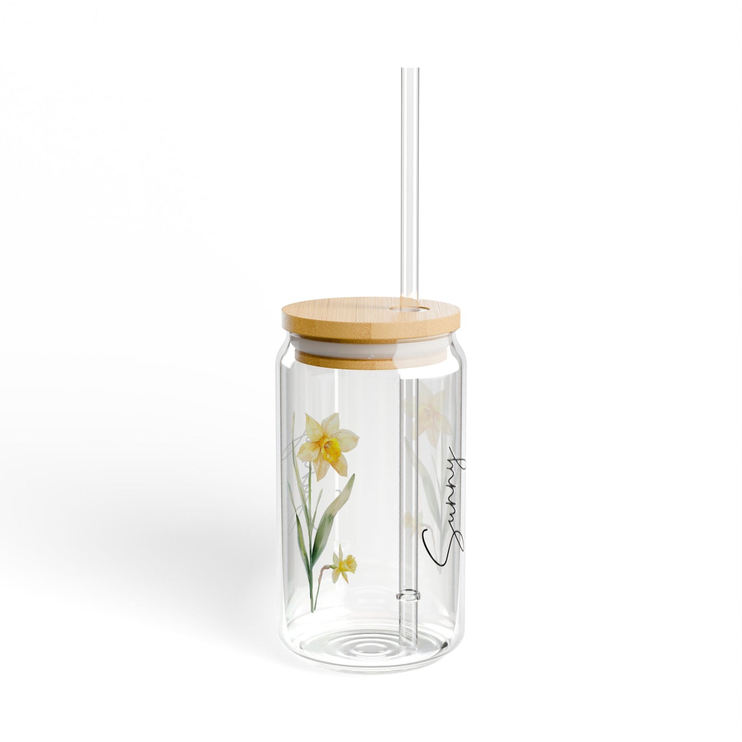 Sunny Floral Sipper Glass, 16oz - Eco-Friendly Drinkware, Travel Water Bottle, Summer Party Decor, Gift for Her, Flower Lover's Mug