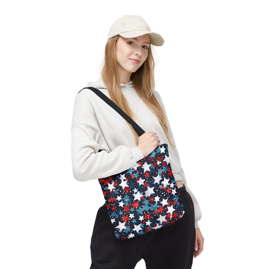 Patriotic Stars Tote Bag, Stylish Grocery Bag, Beach Tote, Gift for Her, USA Flag, Summer Accessory