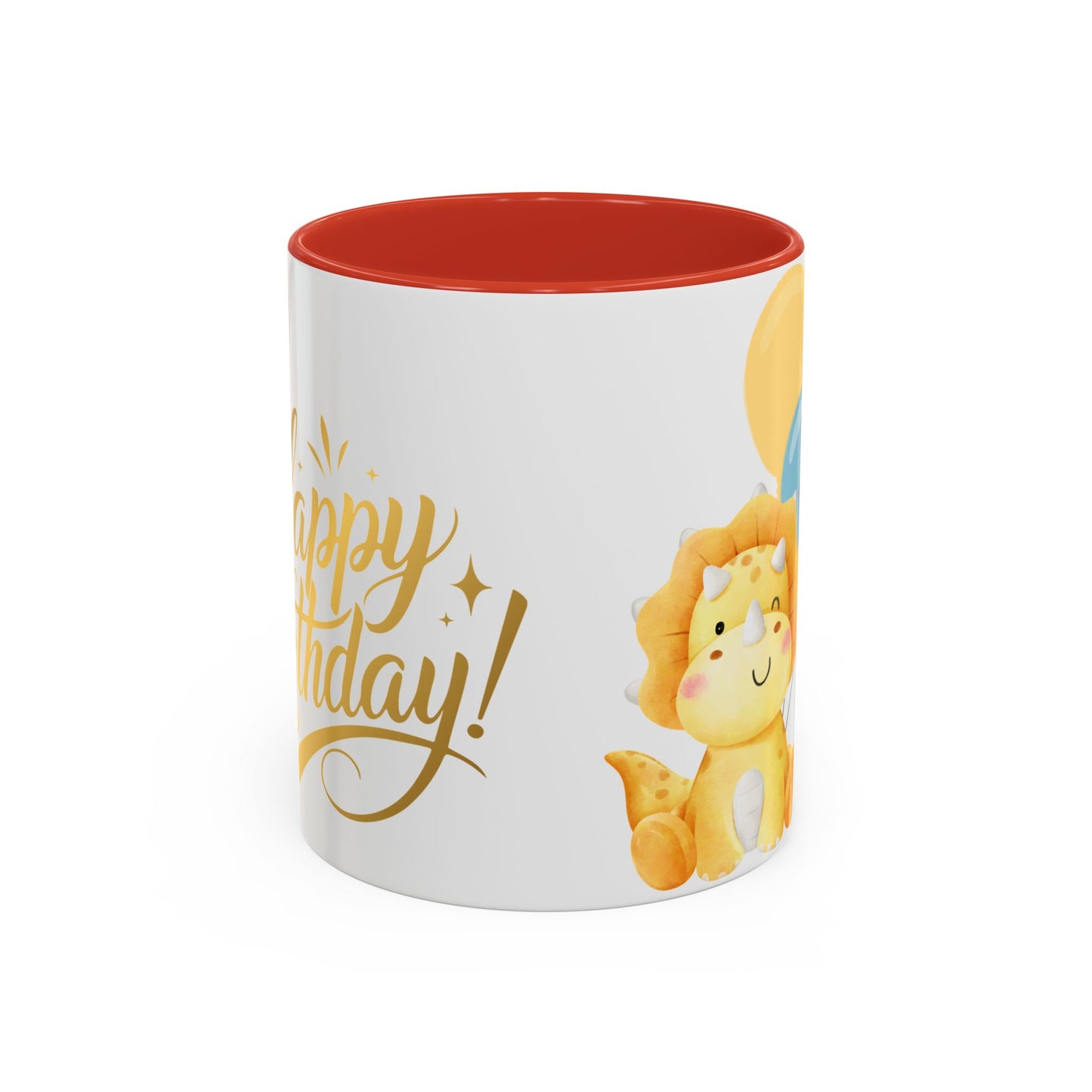 Happy Birthday Accent Coffee Mug - Cute Dinosaur with Balloons - Fun Celebration Drinkware