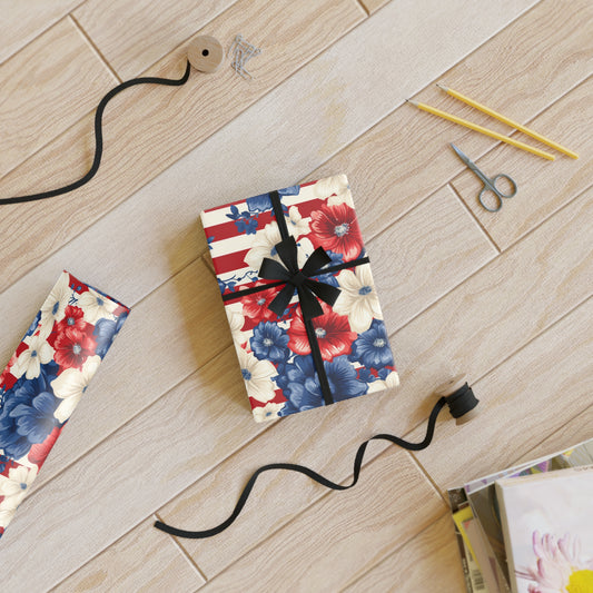 Patriotic Floral Gift Wrapping Paper, Ideal for Celebrations, Holidays, and Special Occasions, Red White Blue Design, Wrap Gifts with [...]