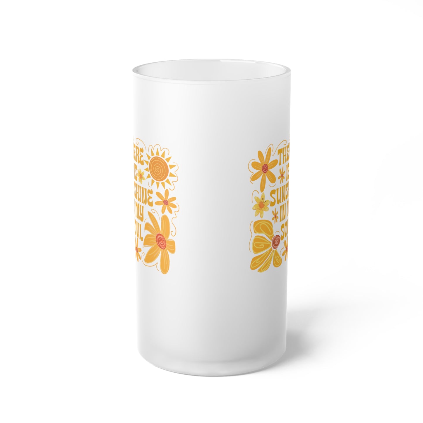 Frosted Glass Beer Mug with Sunshine and Flowers Design, Floral Beer Mug, Summer Party Drinkware, Gift for Beer Lovers, Outdoor Picnic Mug