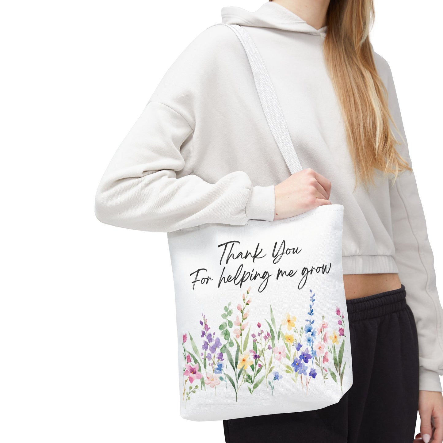 Thank You Floral Tote Bag, Appreciation Gift, Eco-Friendly Bag, Wedding Favor, Teacher's Gift, Summer Tote, Gardening Accessory