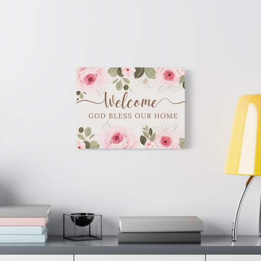 Floral Welcome Canvas Wall Art, Home Decor for New Home, Housewarming Gift, Cottage Style, Wedding Decor