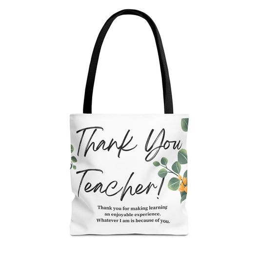 Thank You Teacher Tote Bag | Floral AOP Design | Appreciation Gift | Back to School | Teacher's Day | Eco-Friendly Carryall