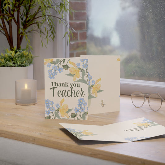 Thank You Teacher Greeting Cards - Floral Design, Bulk Cards for Appreciation, Summer Thank You Notes, Teacher Gifts, School Year End