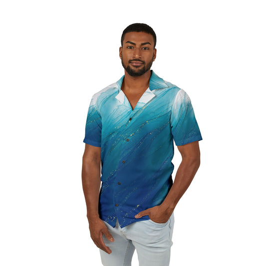Men's Hawaiian Shirt - Ocean Wave Print, Perfect for Beach Days, Luau Parties, Tropical Vacations, Summer Gatherings, Casual Weekend Wear