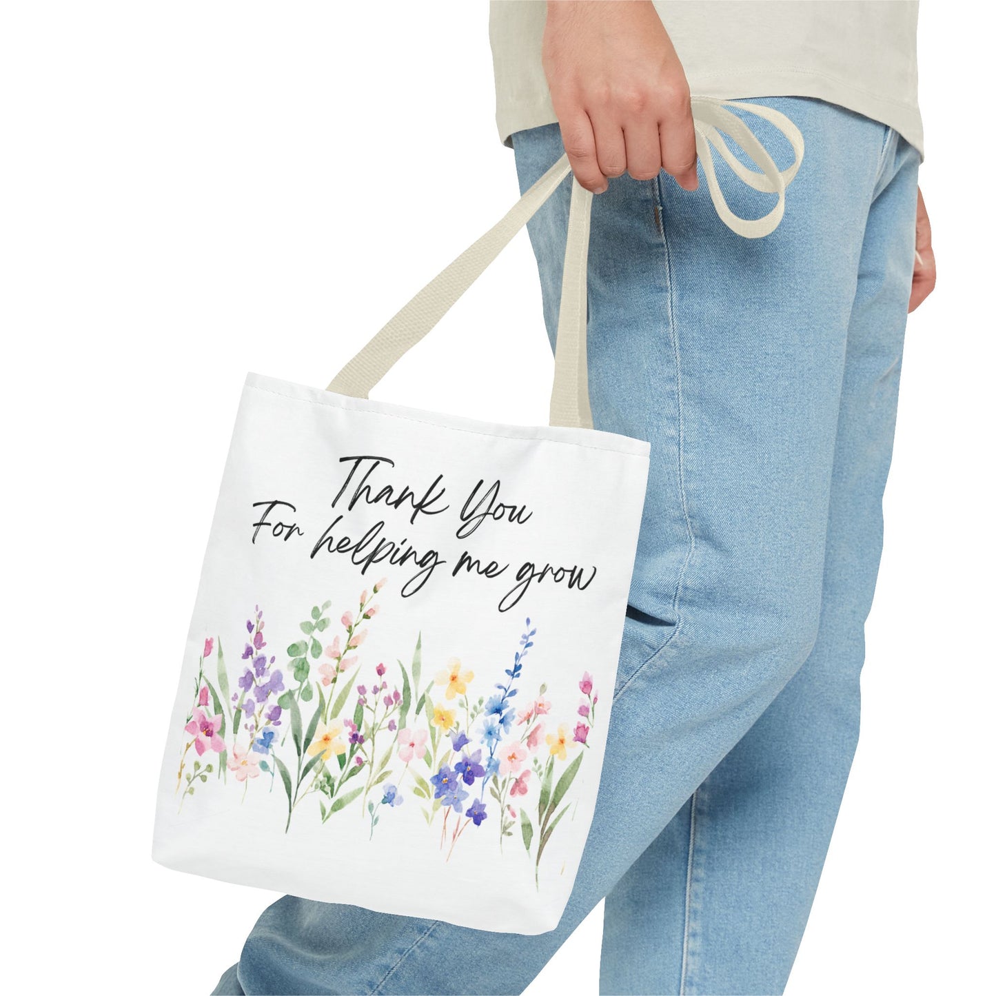 Thank You Floral Tote Bag, Appreciation Gift, Eco-Friendly Bag, Wedding Favor, Teacher's Gift, Summer Tote, Gardening Accessory