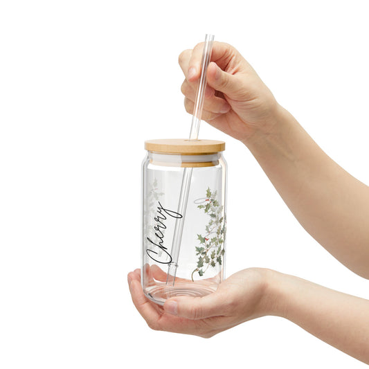 Stylish Glass Sipper with Straw - Cherry Blossom Design, Save the Earth, Drinkware, Eco-friendly Gift, Summer Vibes, Home Decor
