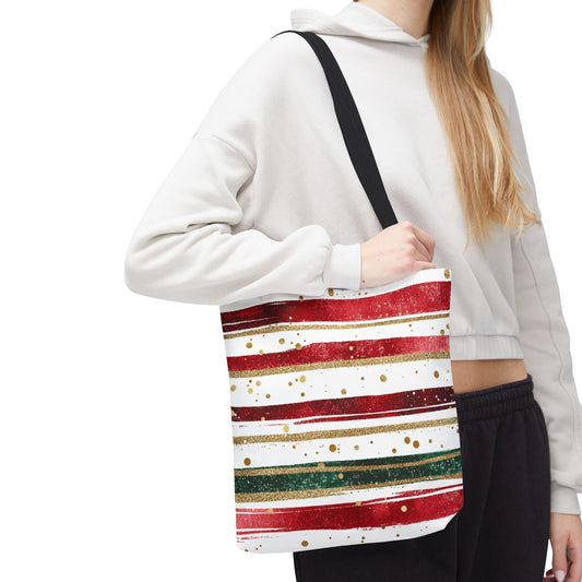Festive Striped Tote Bag | Holiday Shopper, Gift Bag, Eco-Friendly Bag, Christmas Decor, Everyday Use